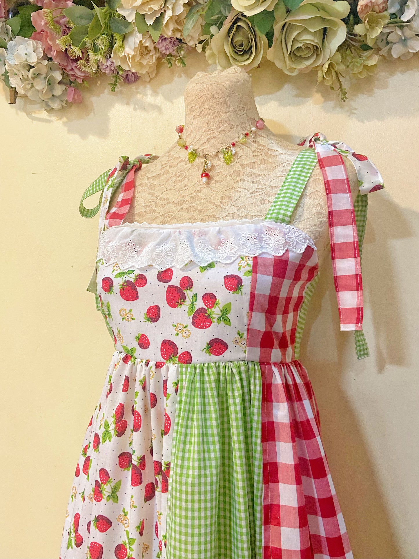 (PRE ORDER) Strawberry Picking Patchwork Handmade Dress