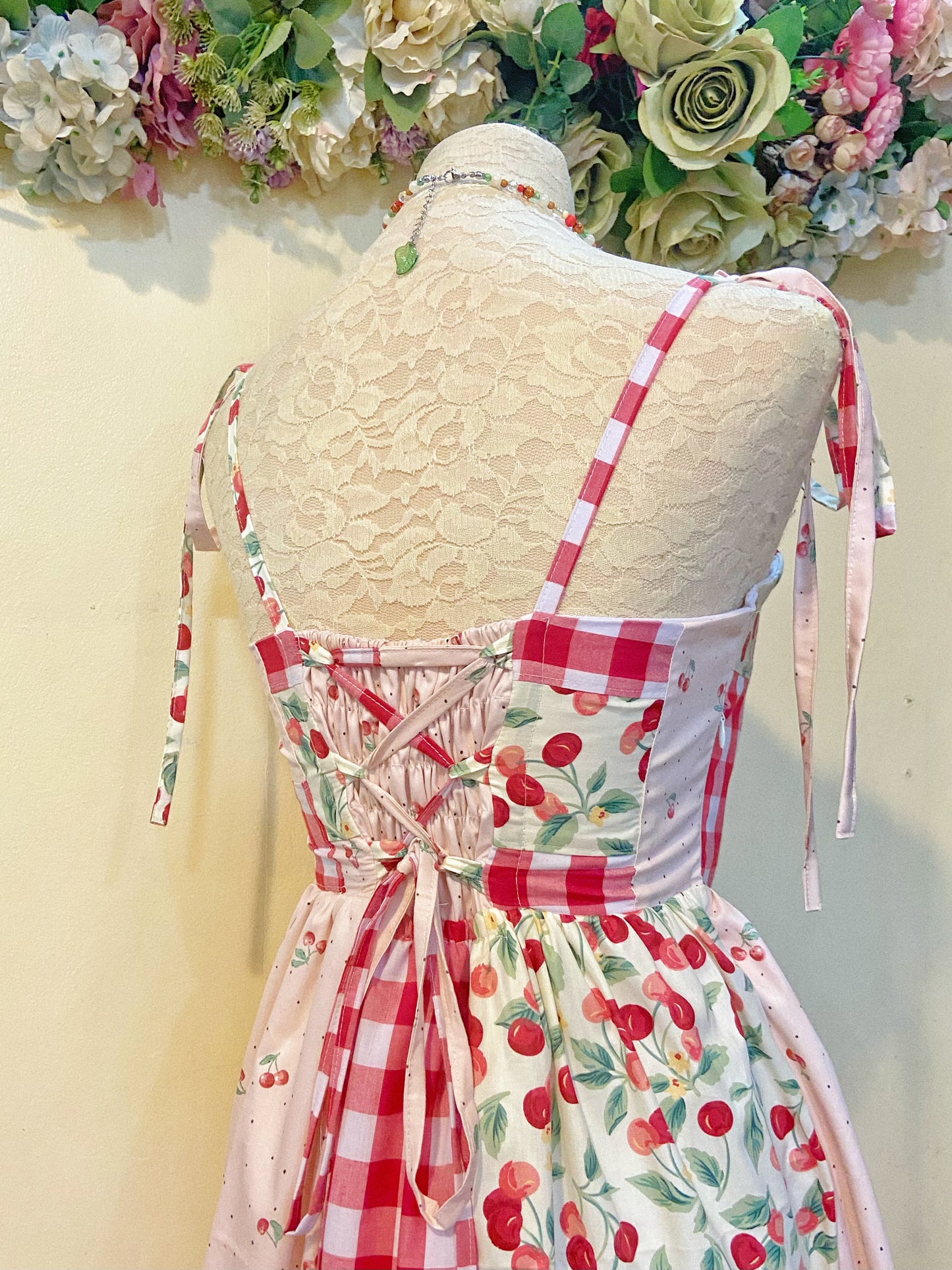 (PRE ORDER) Cherry Picnic Patchwork Corset Handmade Dress