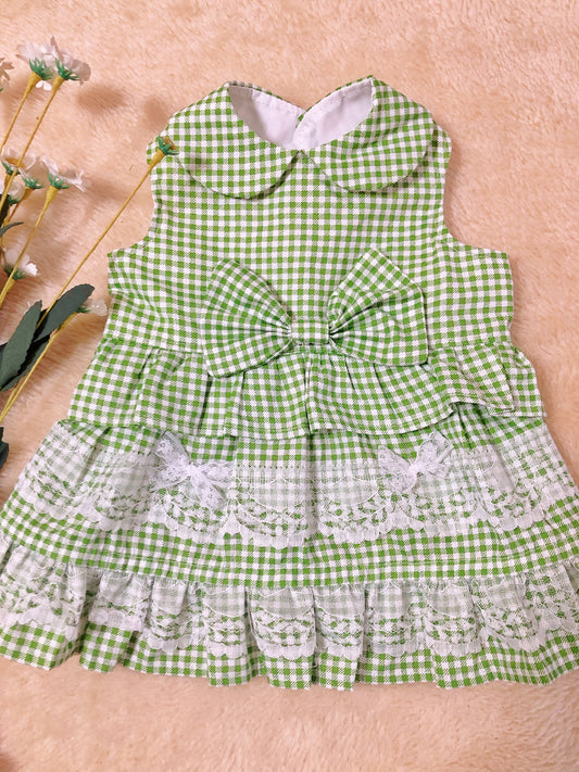 Green Gingham Pet Handmade Dress