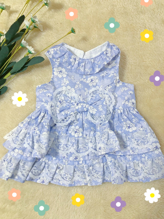 Blue Floral Pet Handmade Dress