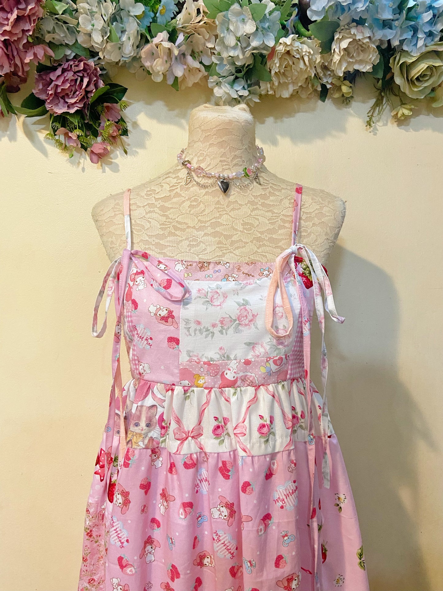 Cute Pink Patchwork Handmade Dress