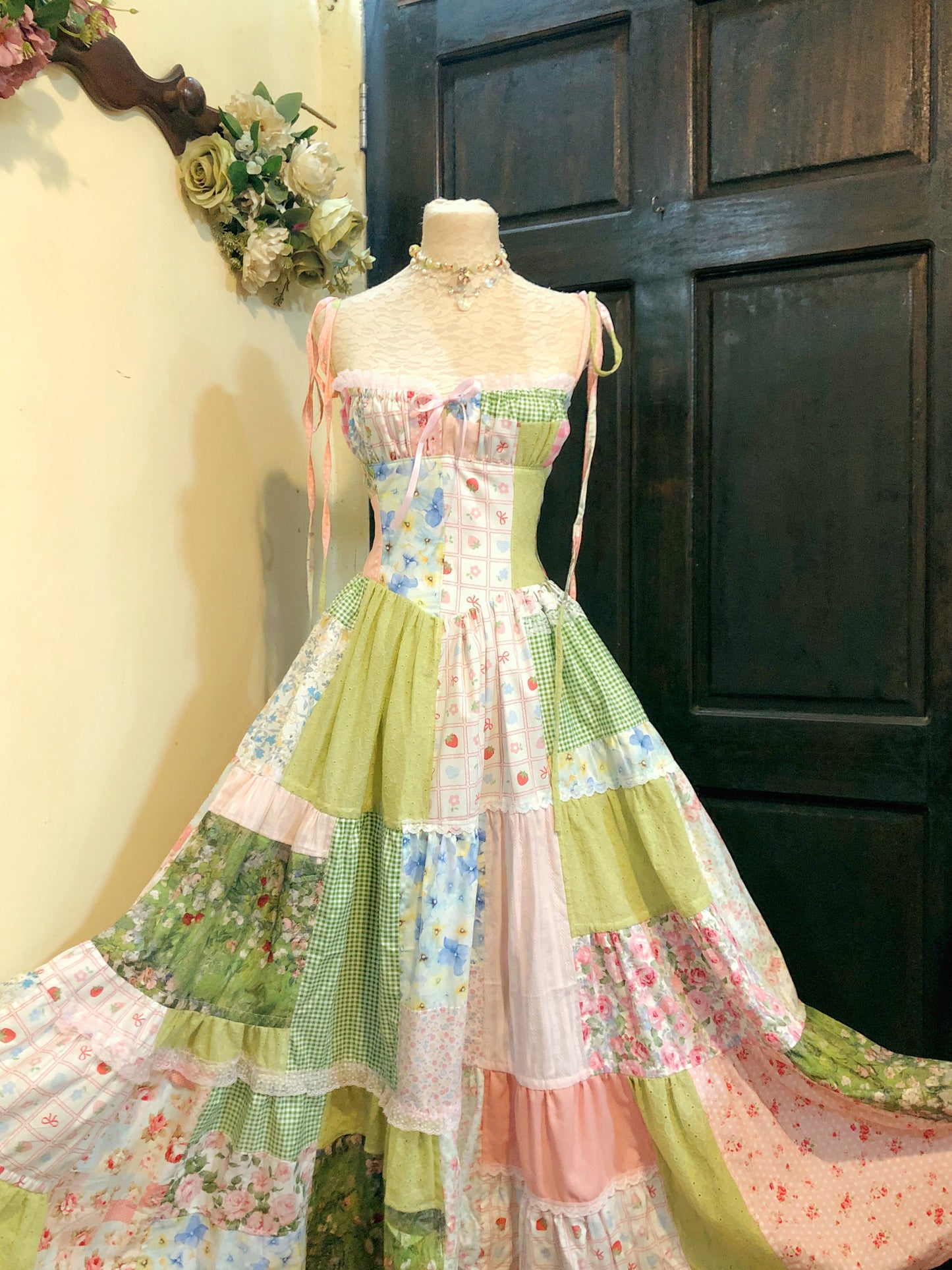 Garden of Flowers Patchwork Corset Handmade Dress