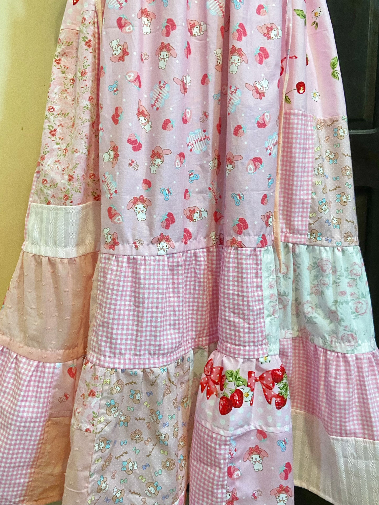 Cute Pink Patchwork Handmade Dress