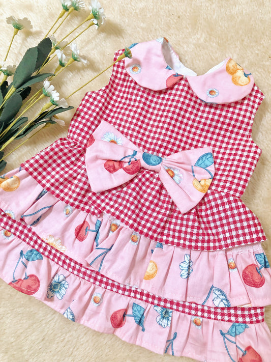Cherry Gingham Pet Handmade Dress