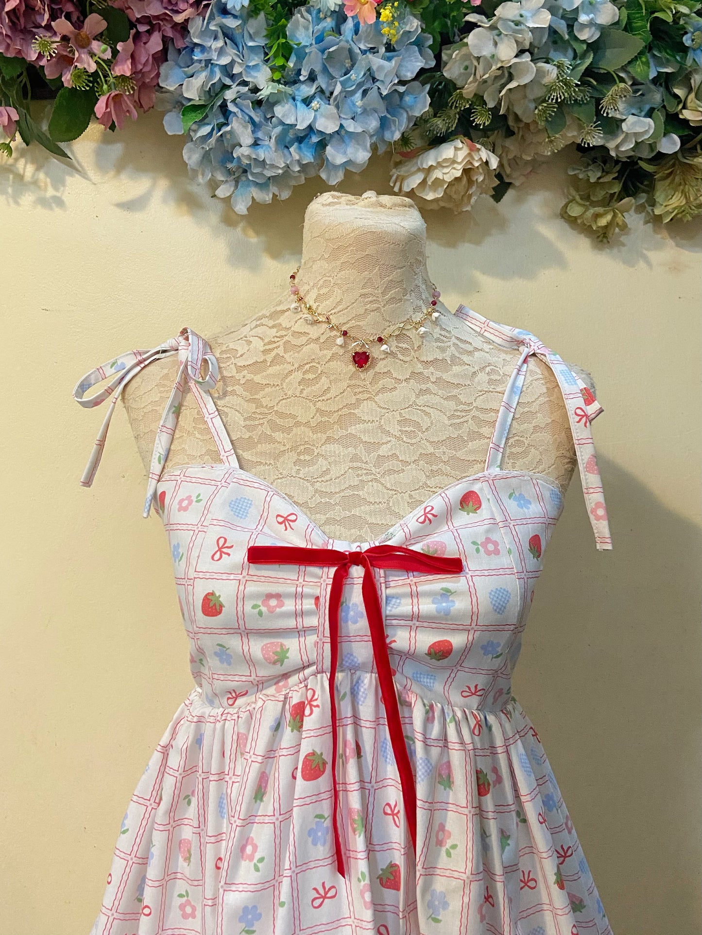 Cute Strawberry Blooms Handmade Dress
