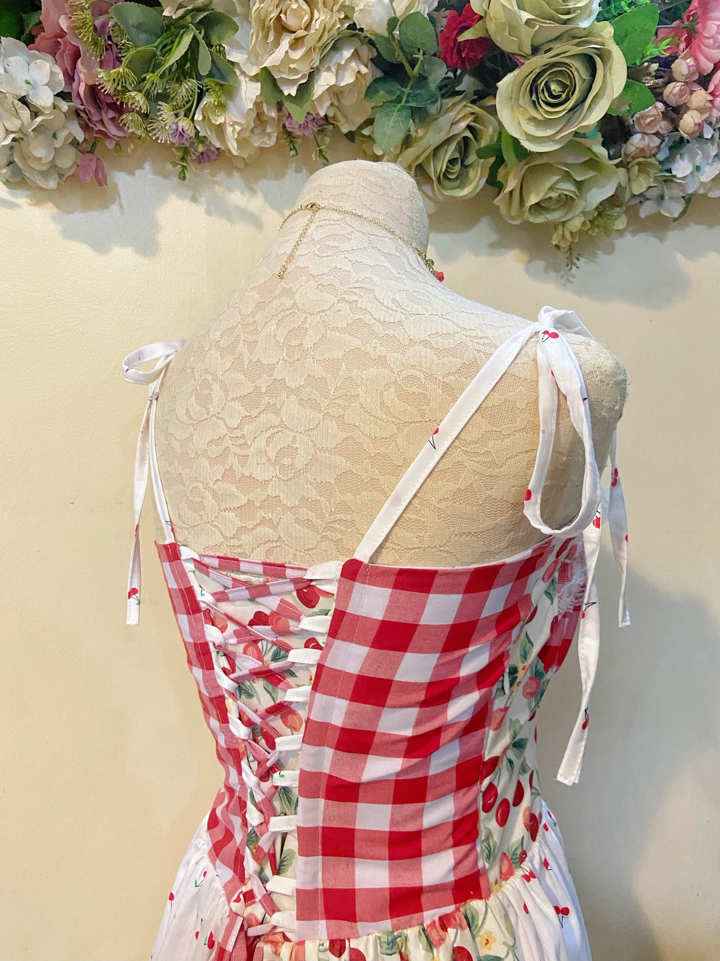 Cherry cherry Corset Patchwork Handmade Dress