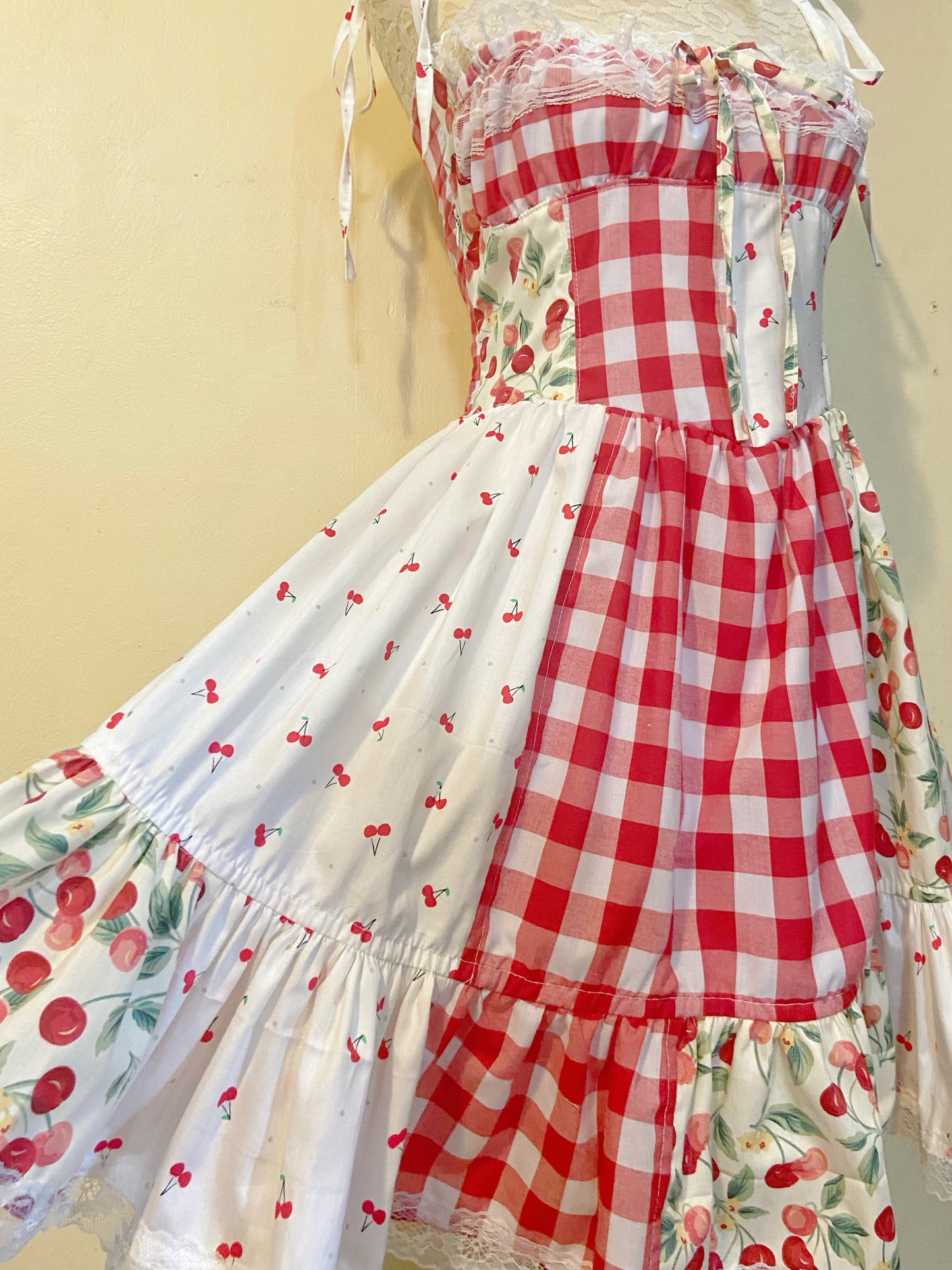 Cherry cherry Corset Patchwork Handmade Dress