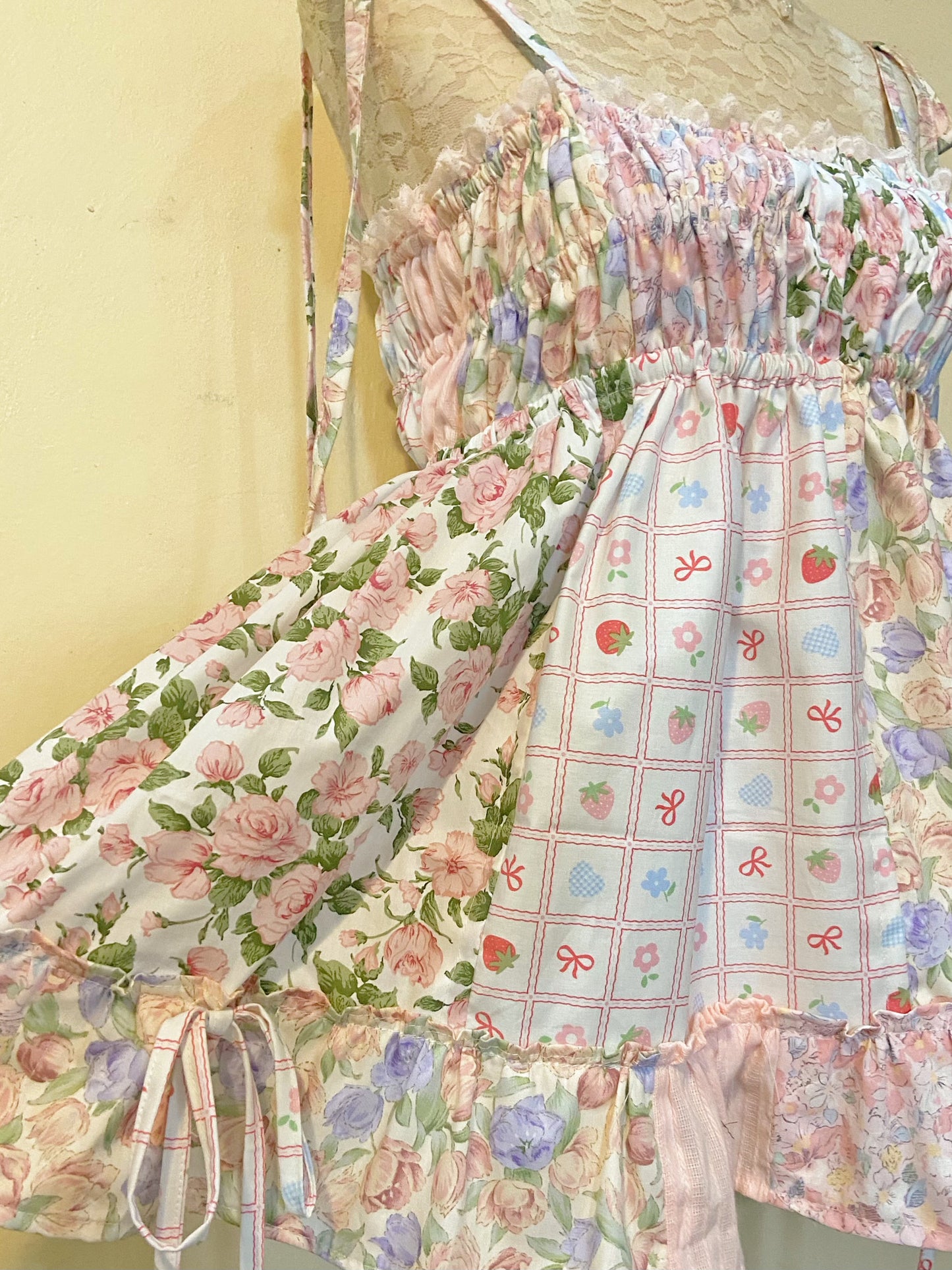 Pretty Pink Garden Patchwork Handmade Dress