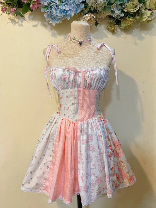 (PRE ORDER) Rose Blooms Patchwork Corset Handmade Dress