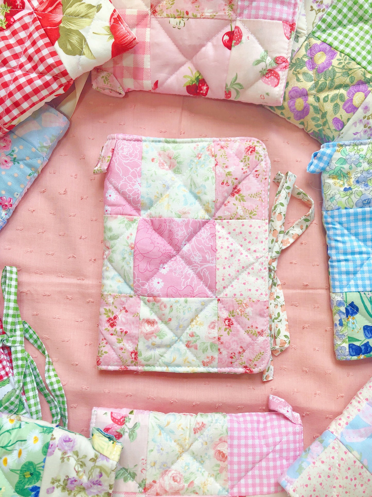 B6 Pink Flowers Quilted Patchwork Journal / Notebook Cover