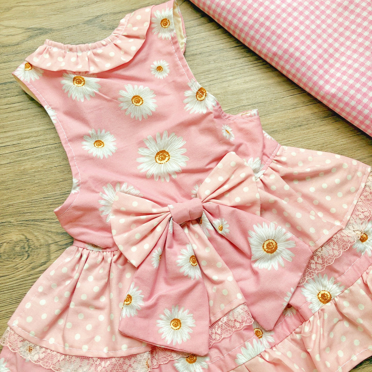 Pink Daisy Polkadots Pet Handmade Dress