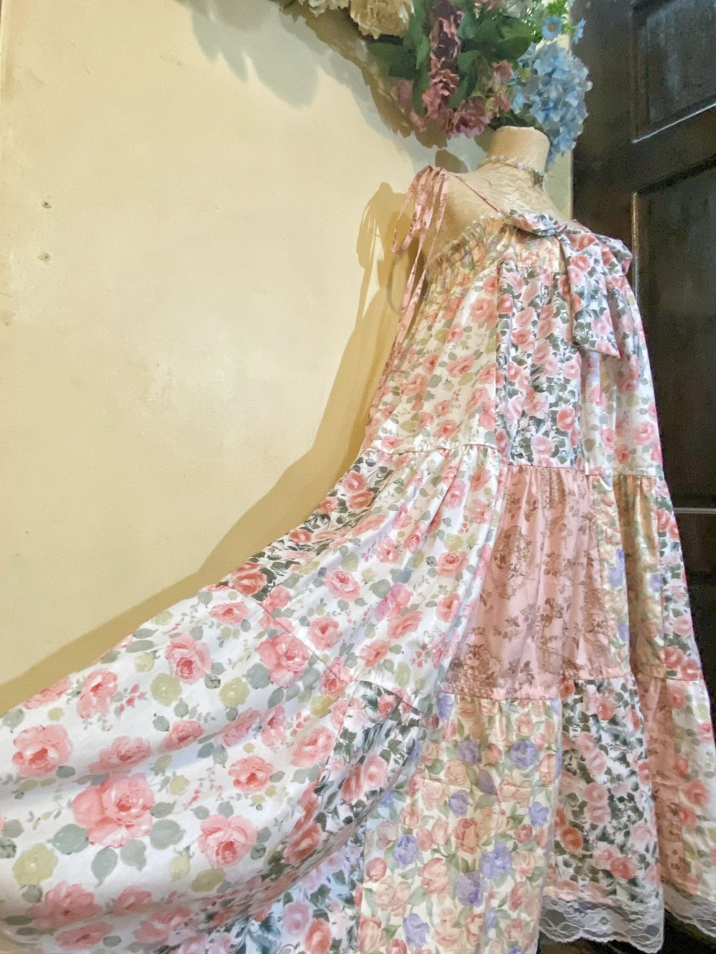 Floral Meow Meow Patchwork Duster Dress
