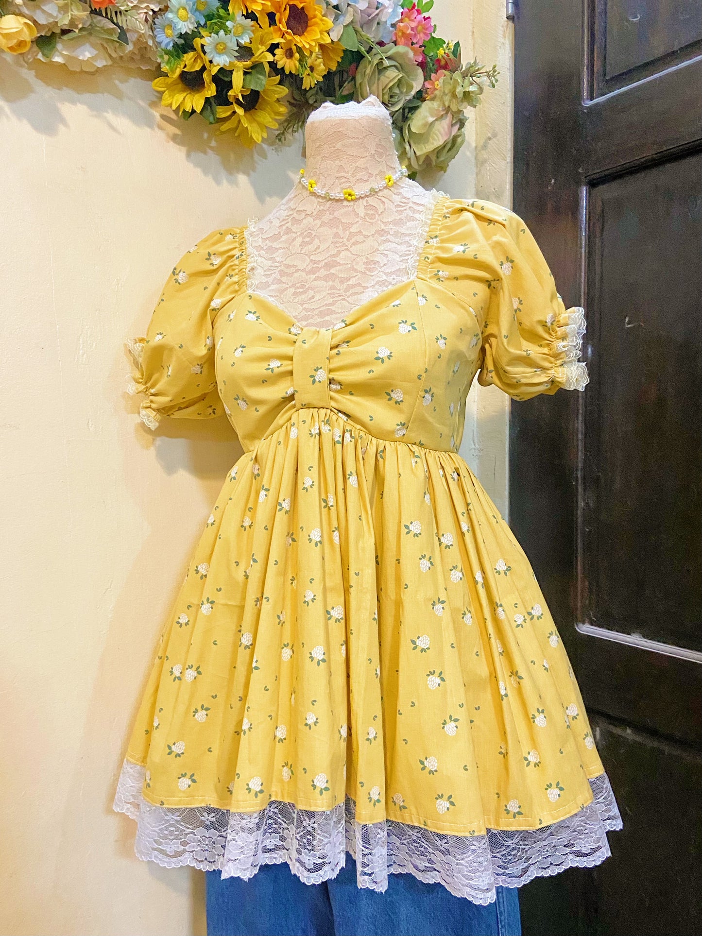 Yellow Florals Mini Handmade Dress