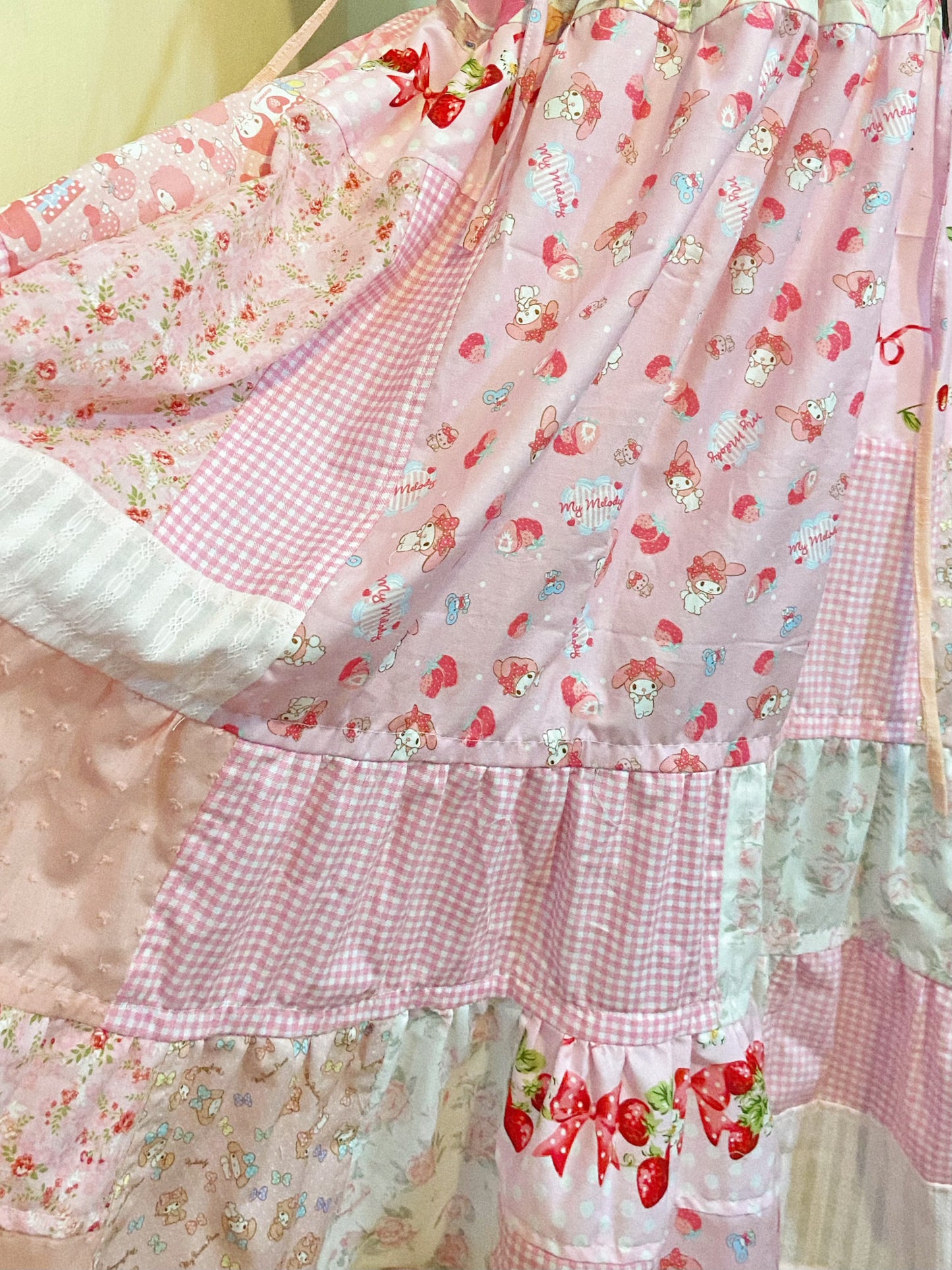 Cute Pink Patchwork Handmade Dress