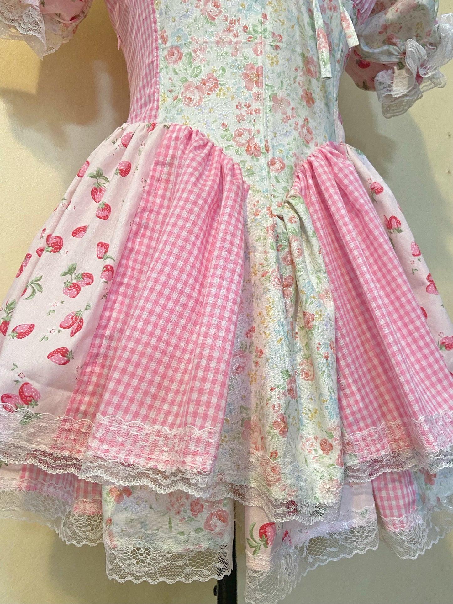Pink Strawberry Picnic Corset Handmade Dress