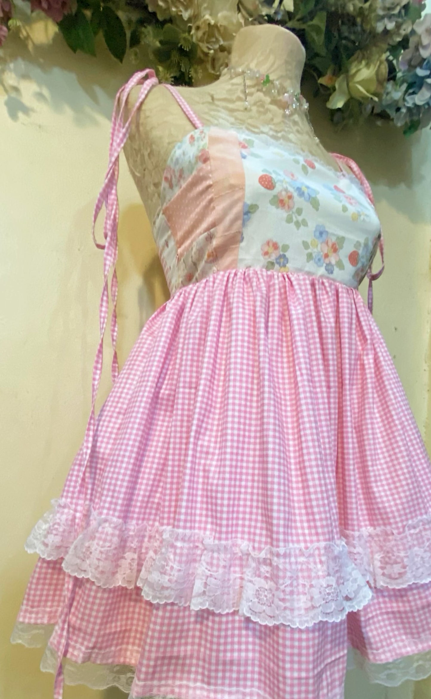 Cutie Pink Gingham Patchwork Dres