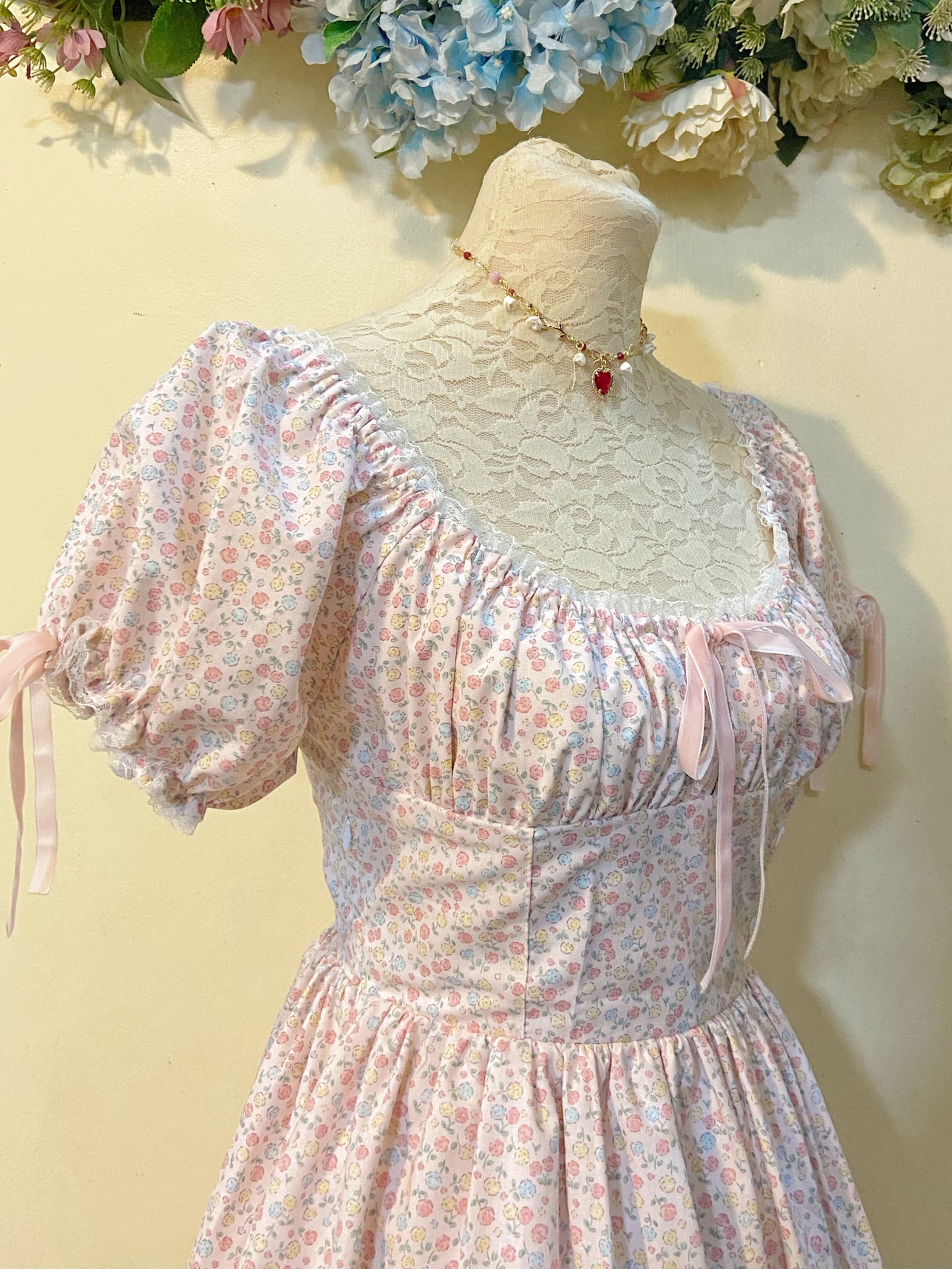 Pink Blooms Milkmaid Handmade Dress