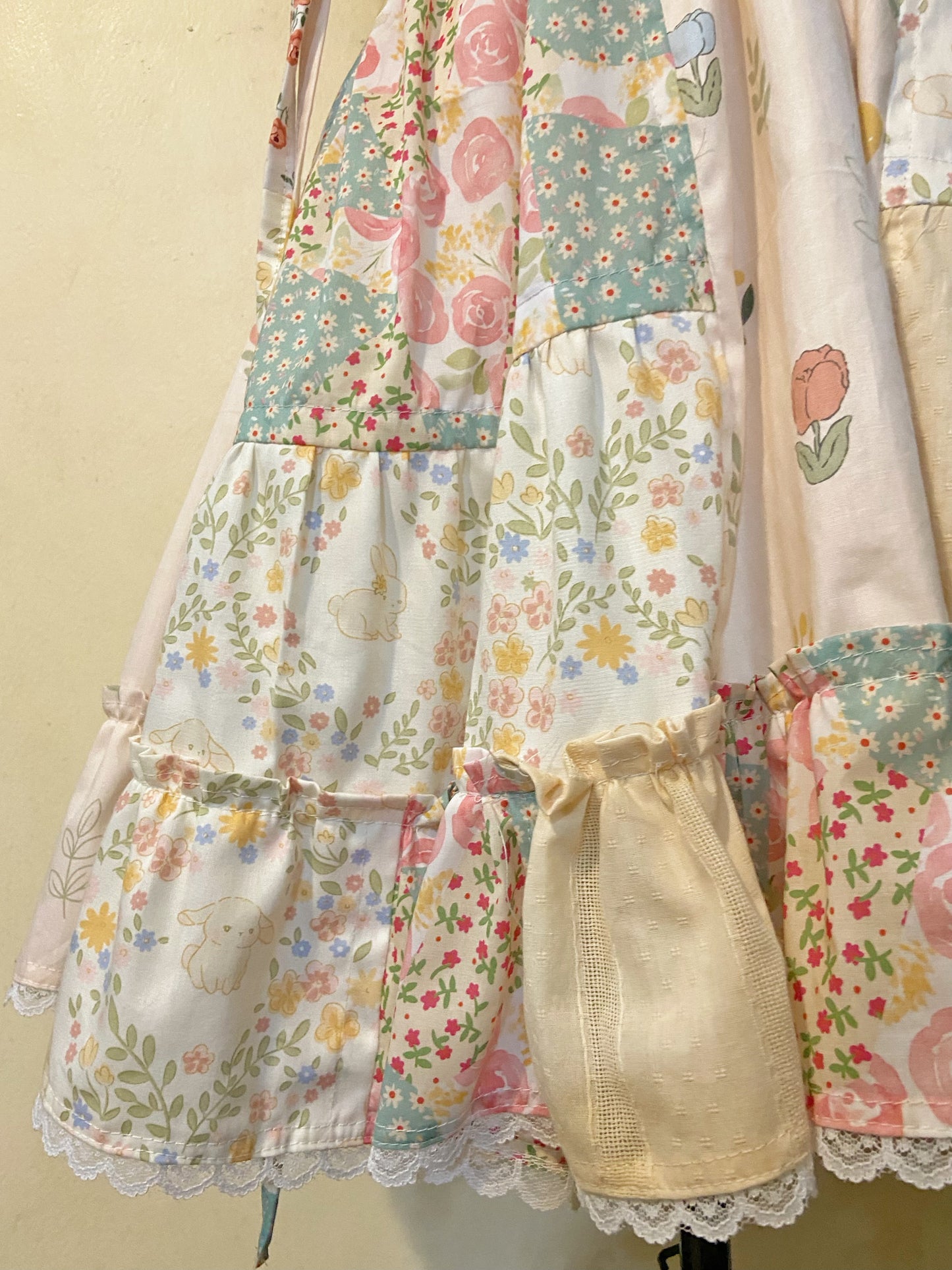 Dainty Cream Patchwork Handmade Dress