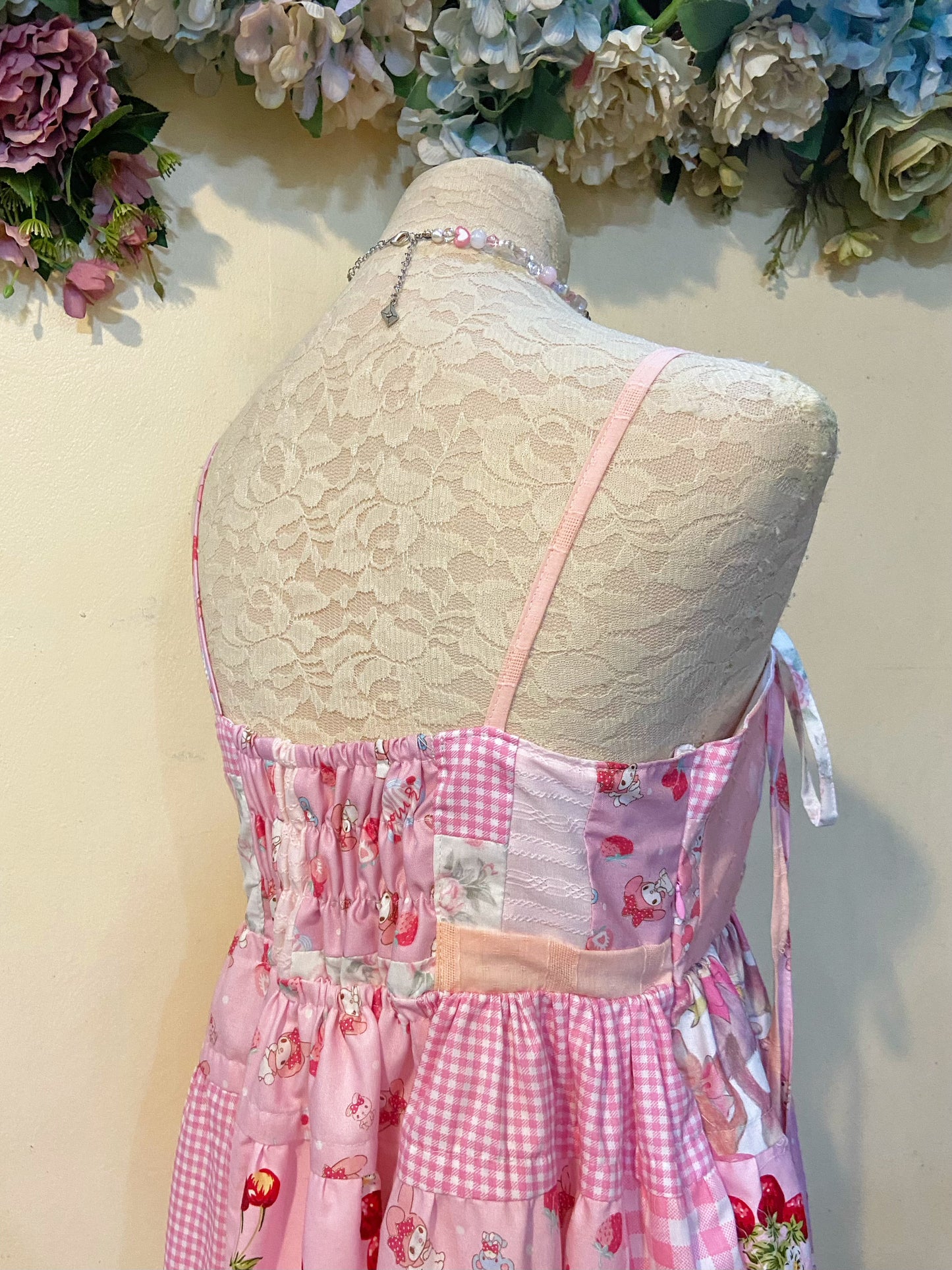 Cute Pink Patchwork Handmade Dress