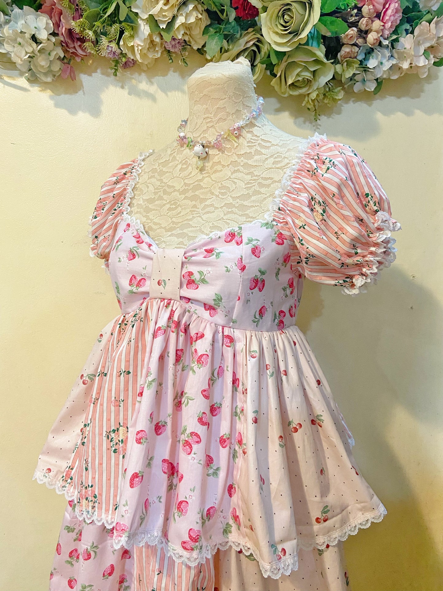 (PRE Order ) Cherries and Strawberries Patchwork Handmade Dress