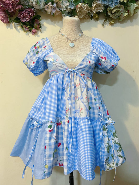 Pretty in Blue Patchwork Handmade Dress