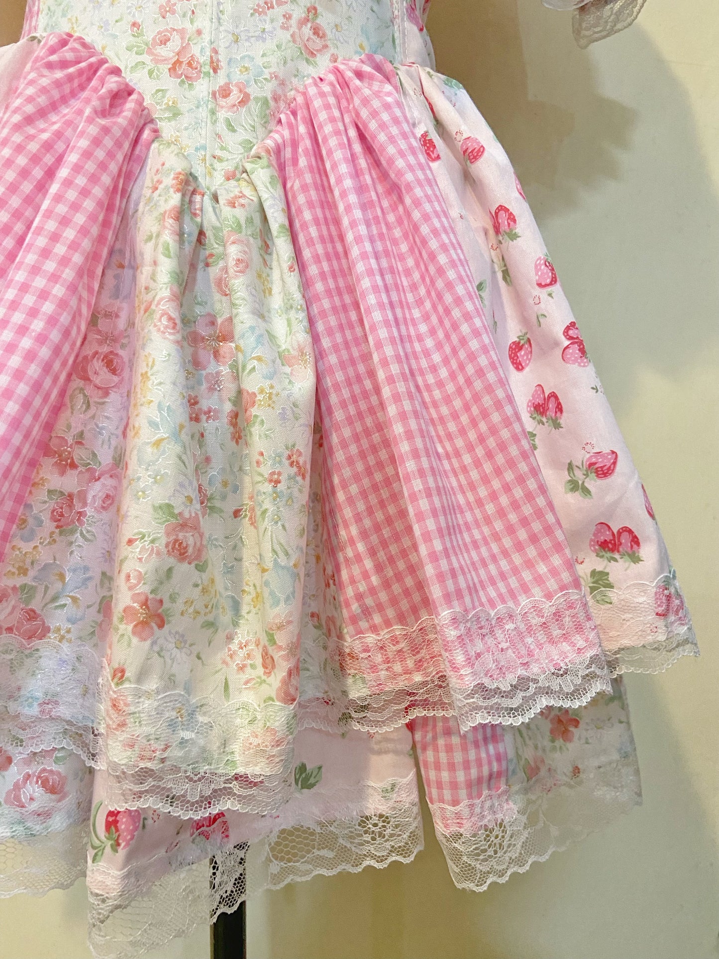 Pink Strawberry Picnic Corset Handmade Dress