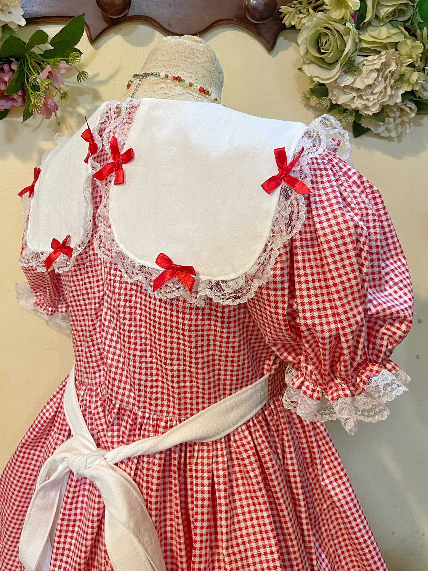 Red Ribbon Gingham Dress Handmade Dress
