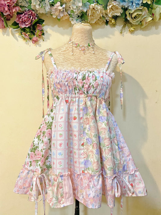 Pretty Pink Garden Patchwork Handmade Dress