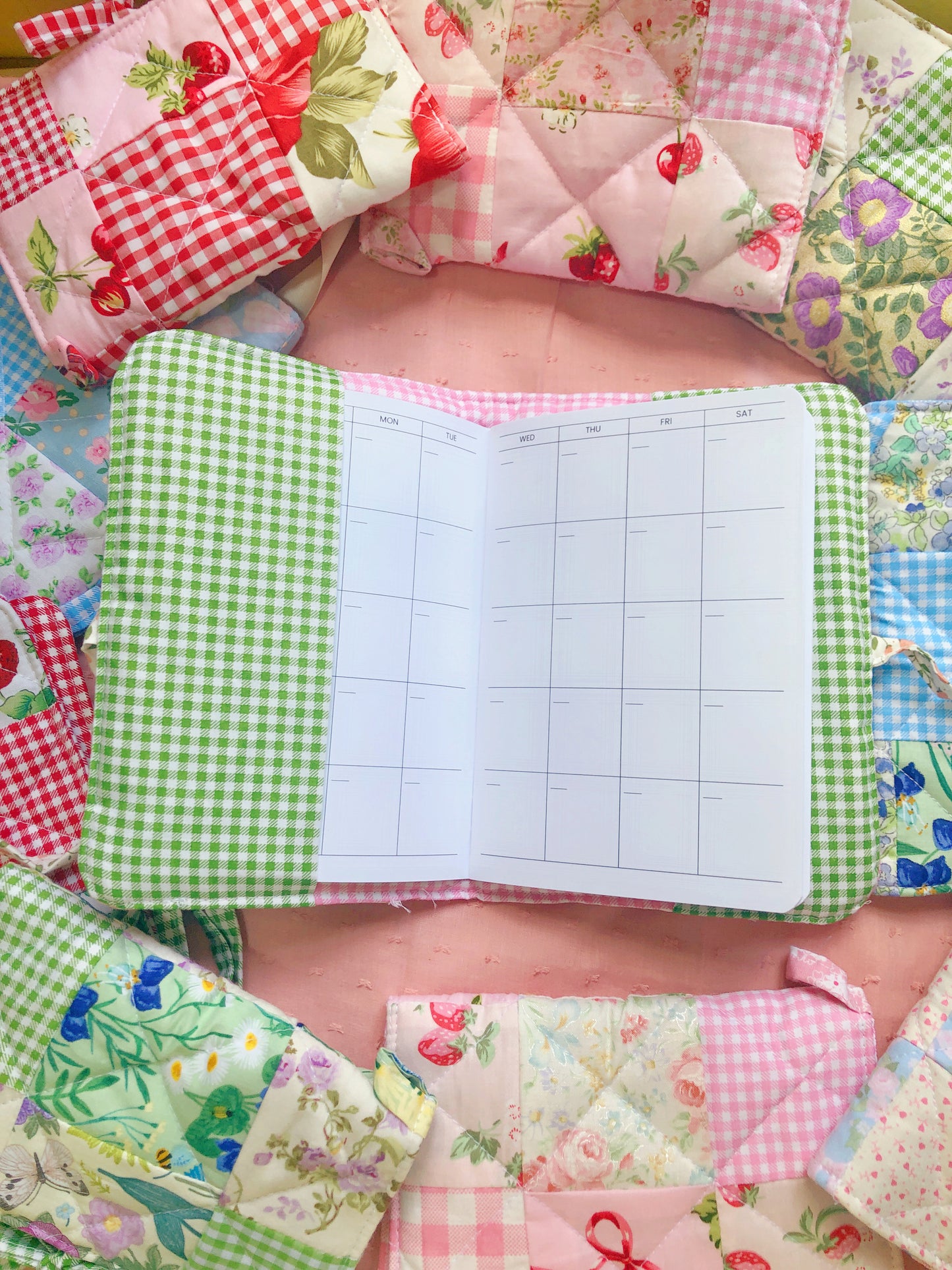 B6 Pink Flowers Quilted Patchwork Journal / Notebook Cover