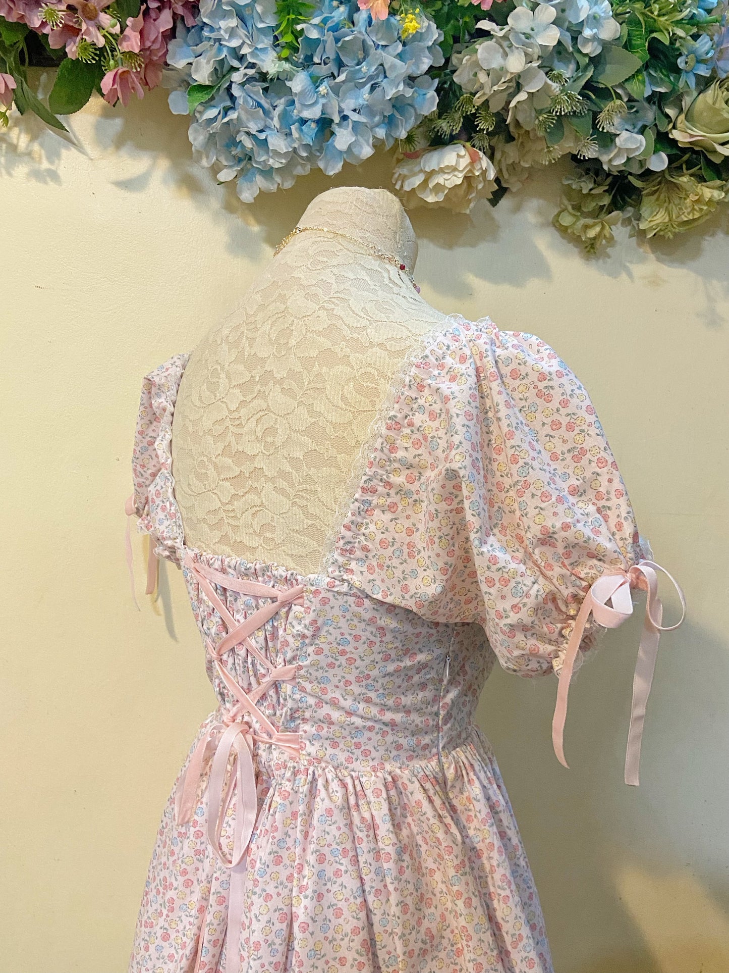 Pink Blooms Milkmaid Handmade Dress