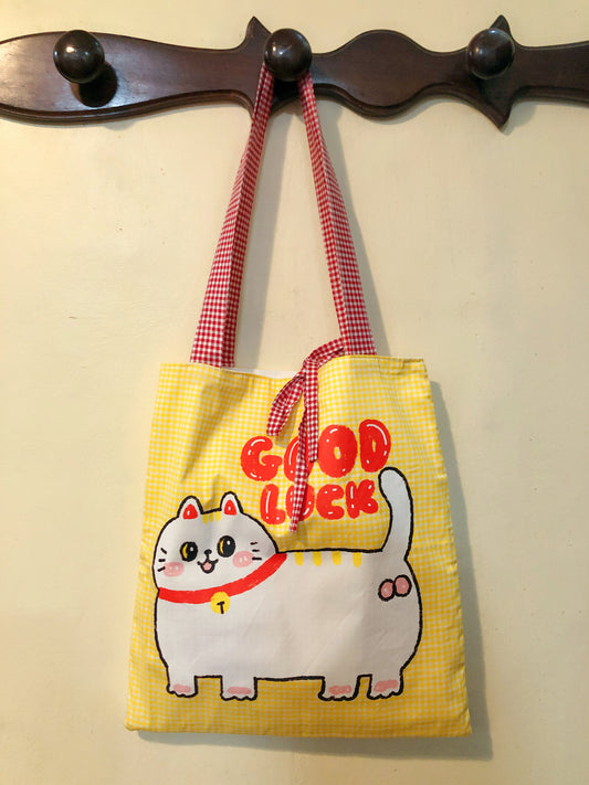 Luck Cat Handmade Tote Bag