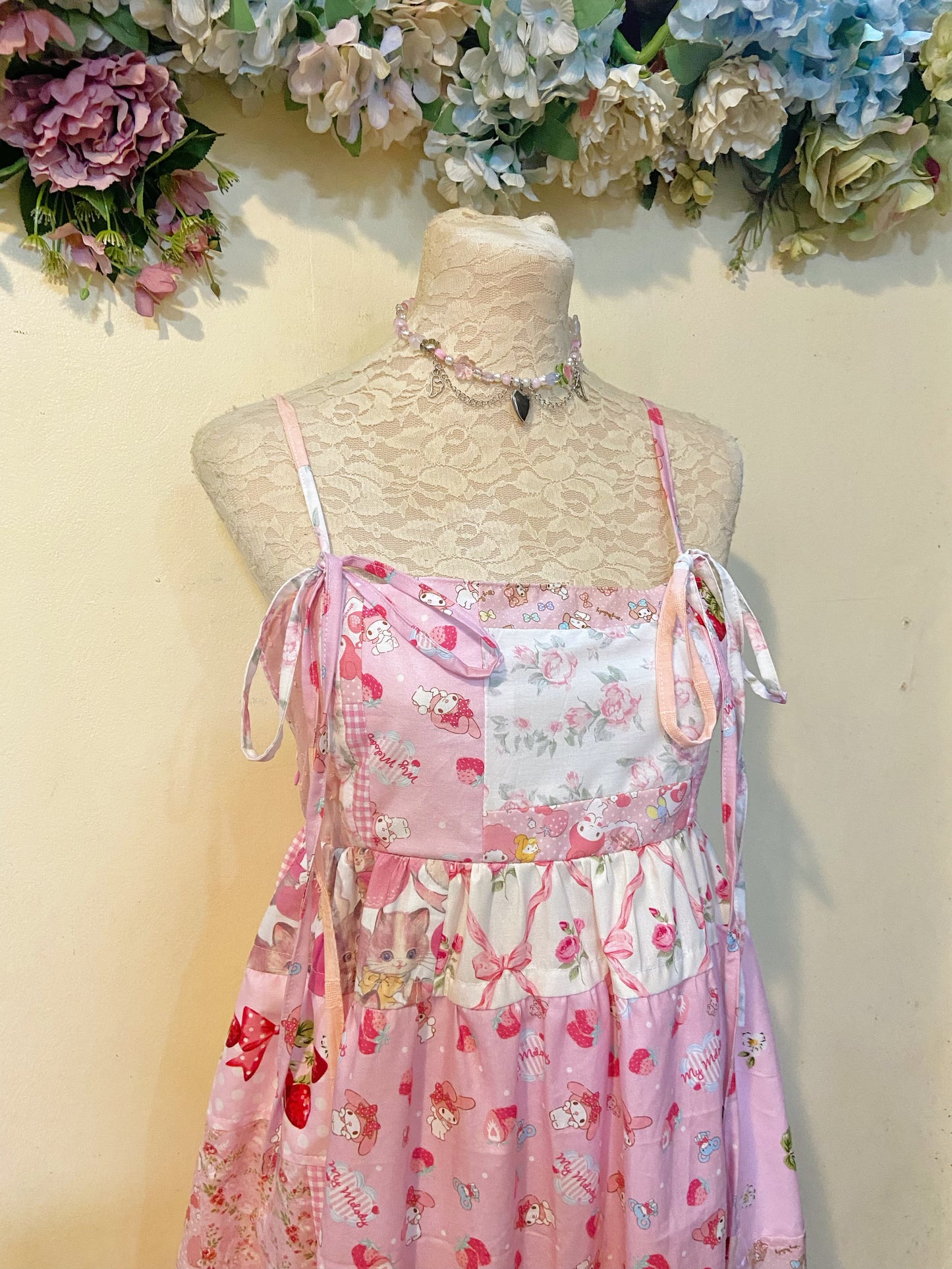 Cute Pink Patchwork Handmade Dress
