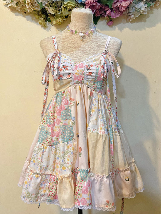 Dainty Cream Patchwork Handmade Dress