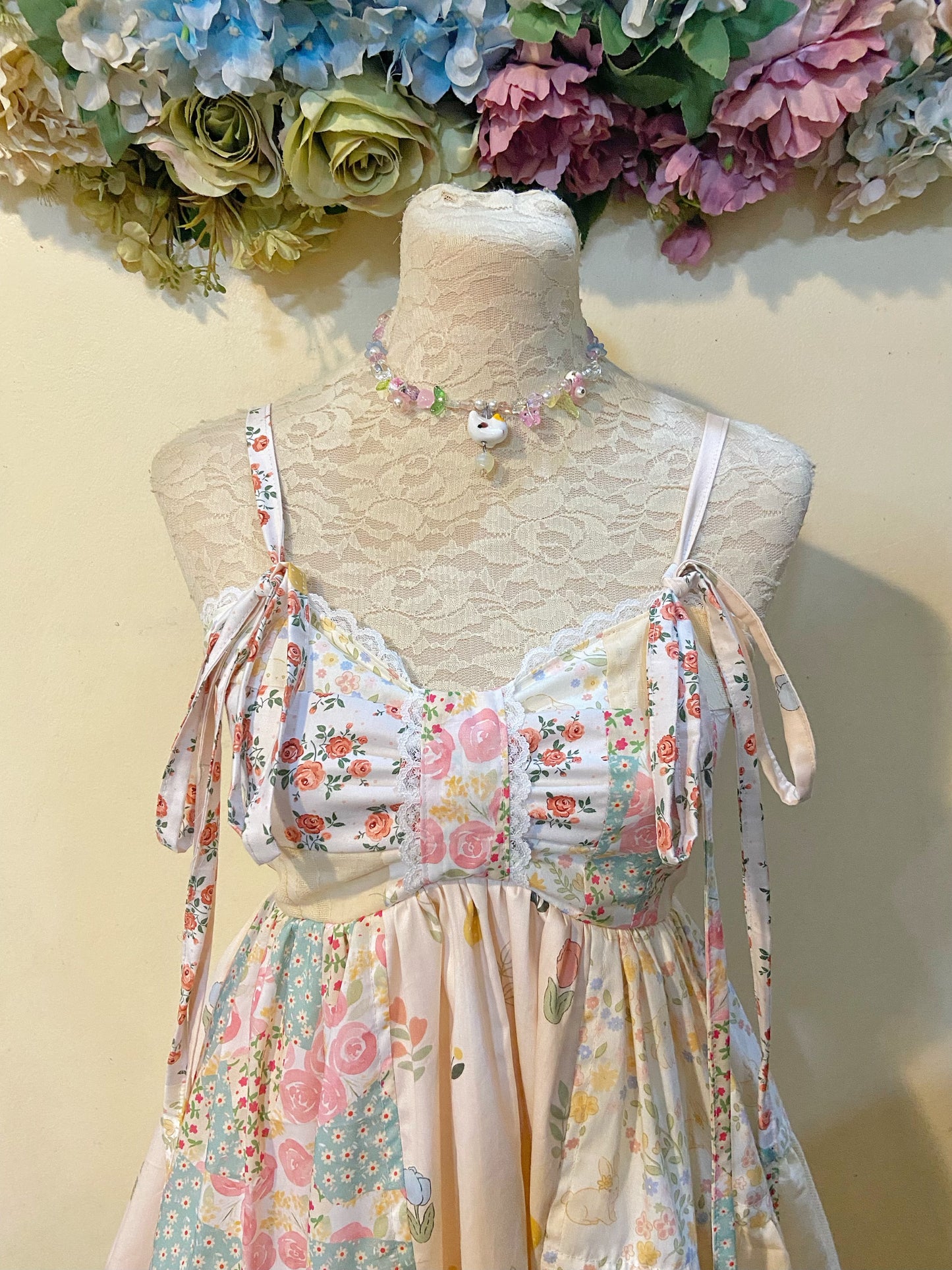 Dainty Cream Patchwork Handmade Dress