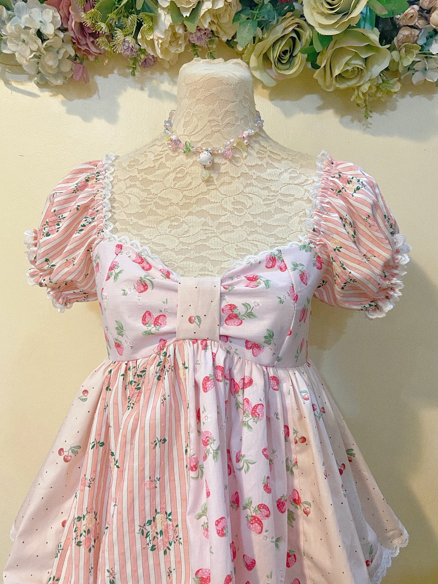 (PRE Order ) Cherries and Strawberries Patchwork Handmade Dress