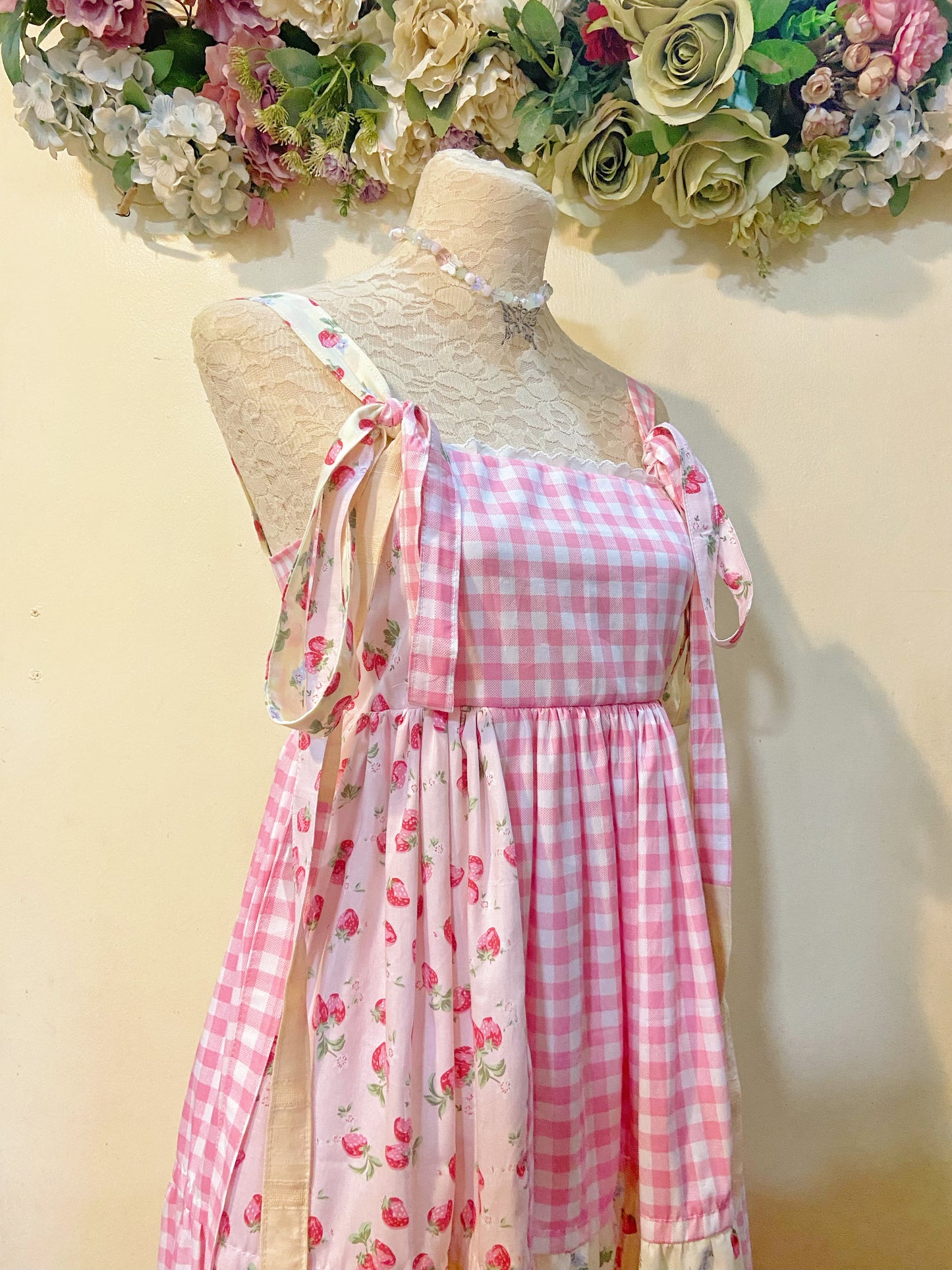 (PRE ORDER) Strawberries and Cream Patchwork Handmade Dress