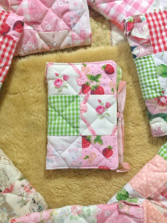 A6 Strawberries and flowers Quilted Patchwork Journal / Notebook Cover