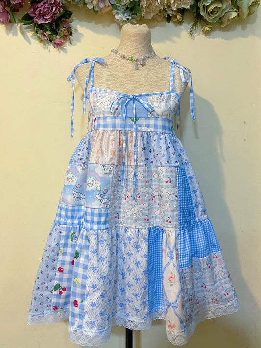 Blue Cute Duster Patchwork Handmade Dress