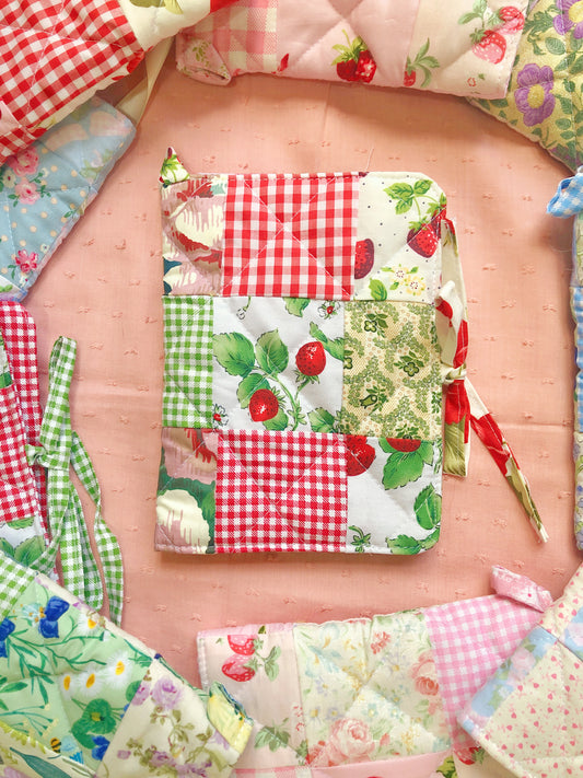 B6 Red Strawberry Gingham Quilted Patchwork Journal / Notebook Cover