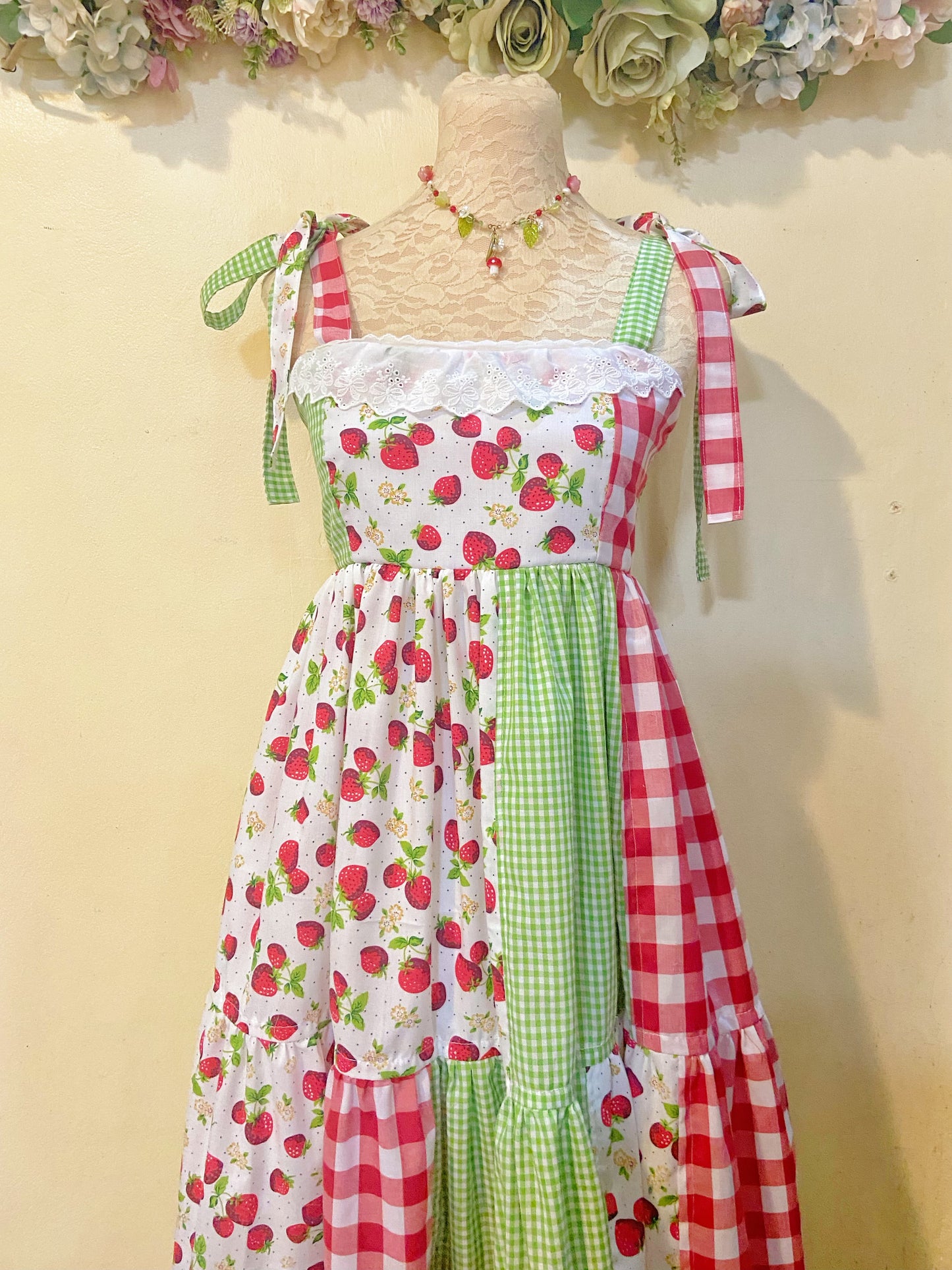 (PRE ORDER) Strawberry Picking Patchwork Handmade Dress