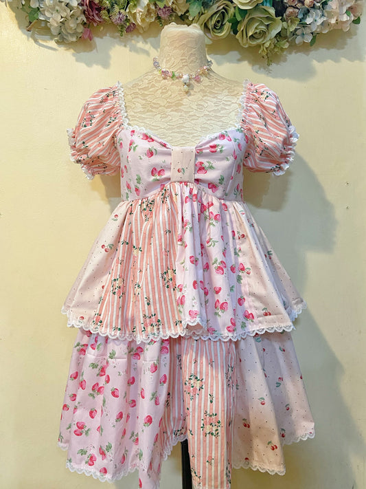 (PRE Order ) Cherries and Strawberries Patchwork Handmade Dress