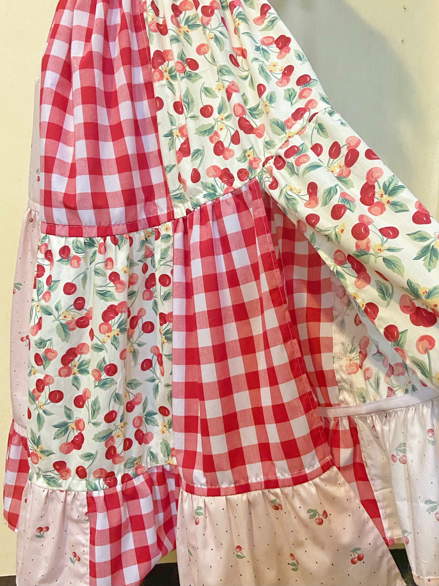 (PRE ORDER) Cherry Picnic Patchwork Corset Handmade Dress