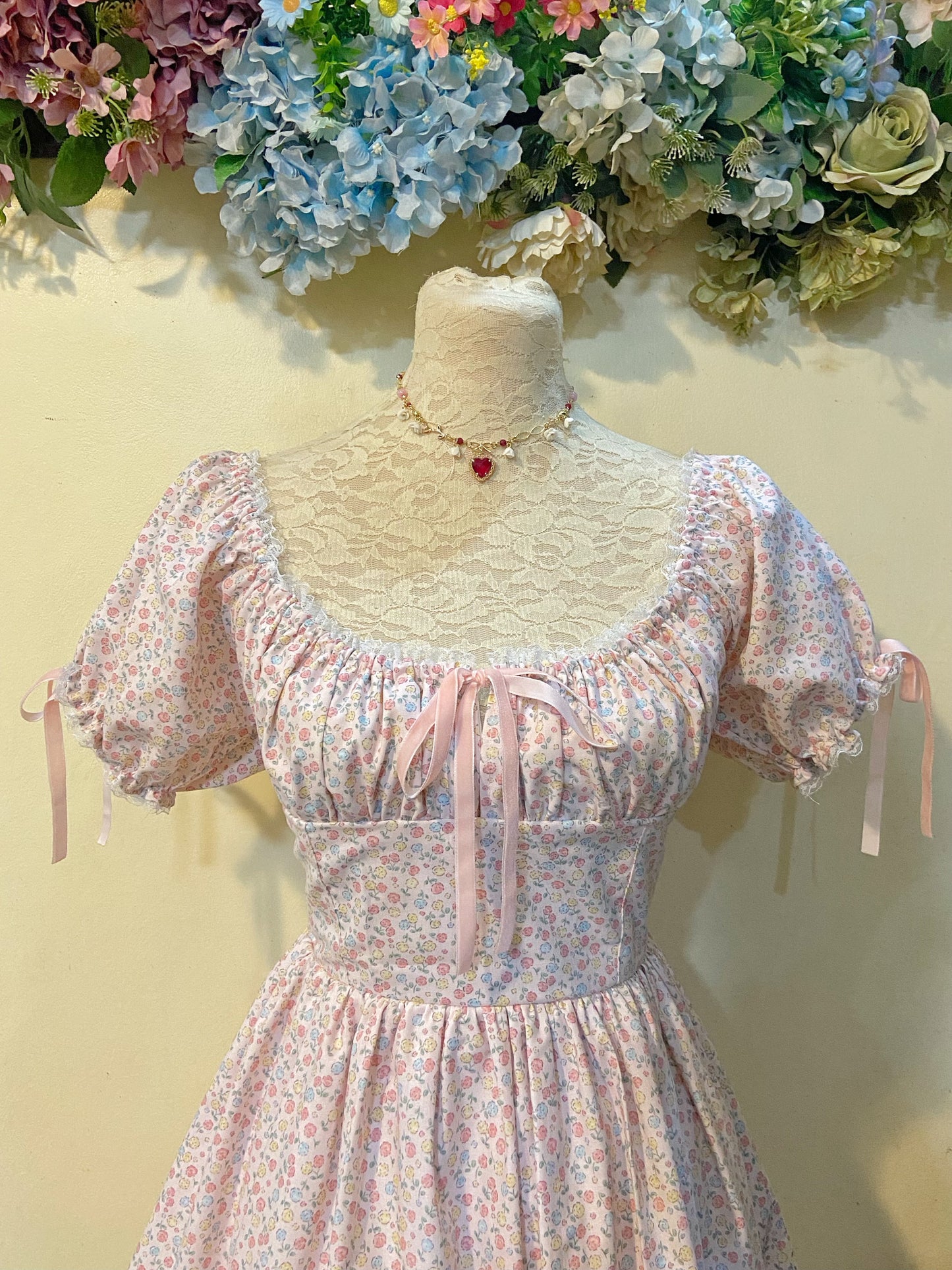 Pink Blooms Milkmaid Handmade Dress