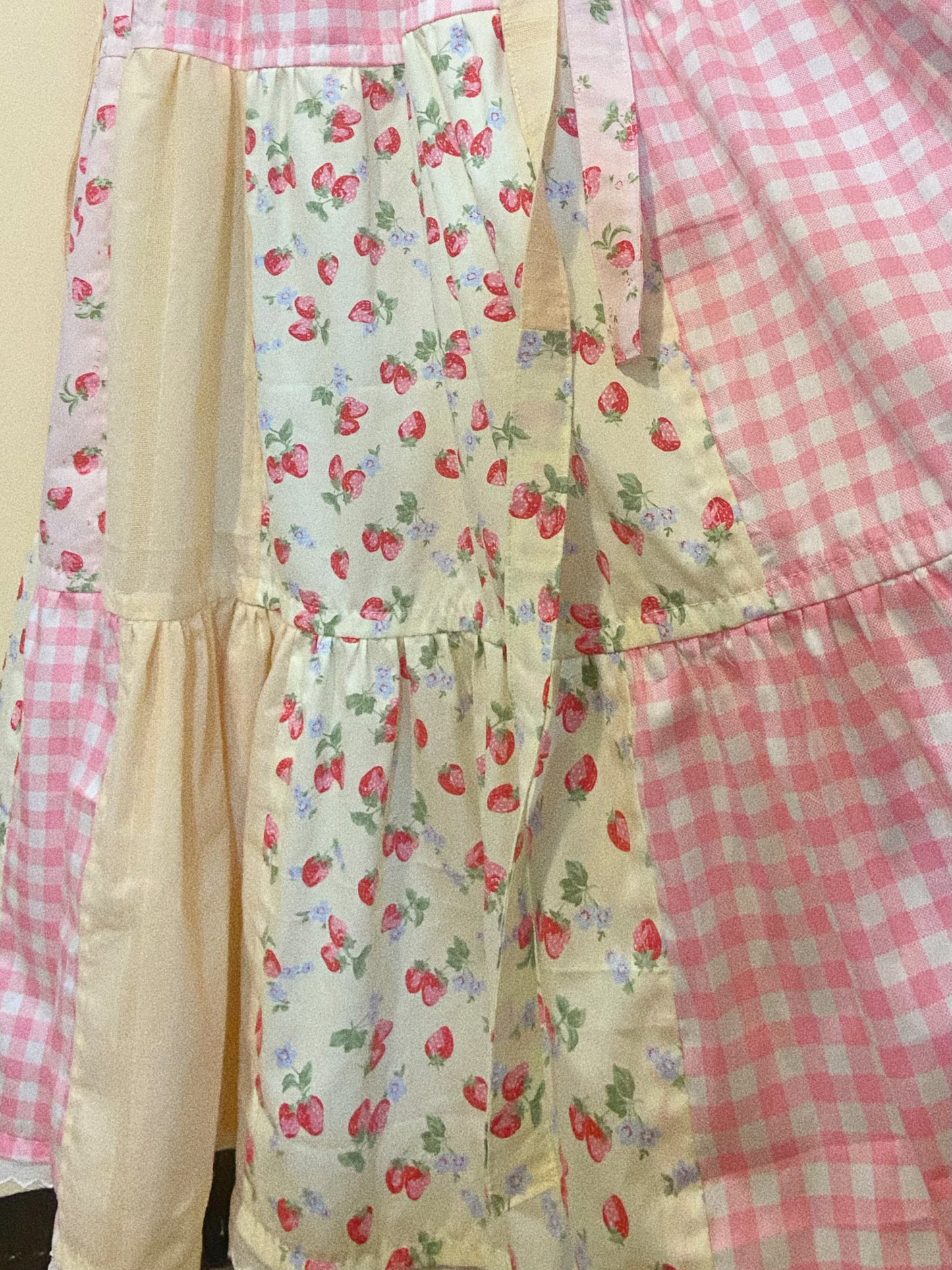(PRE ORDER) Strawberries and Cream Patchwork Handmade Dress