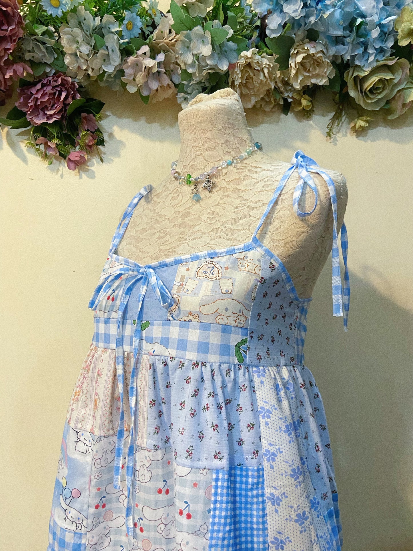 Blue Cute Duster Patchwork Handmade Dress