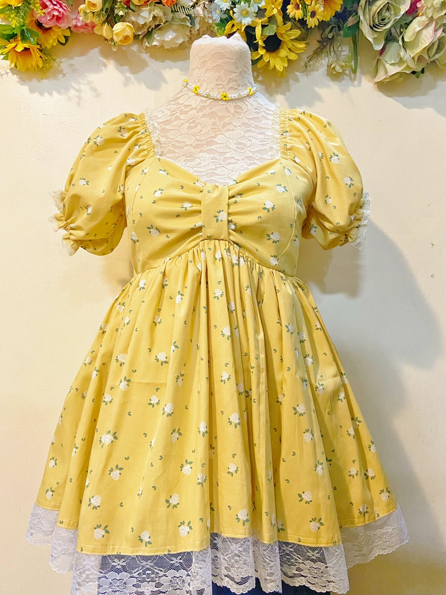 Yellow Florals Mini Handmade Dress
