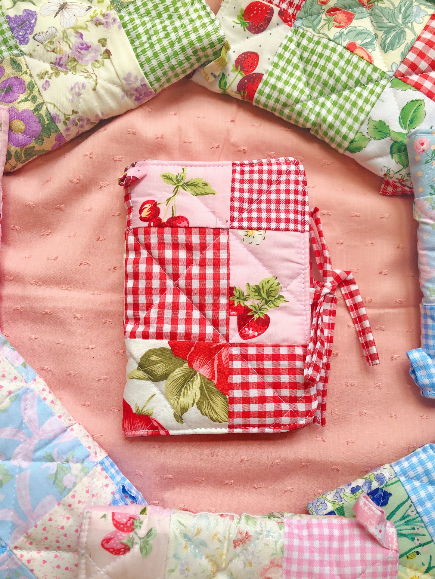 A6 Pink Cherry Quilted Patchwork Journal / Notebook Cover