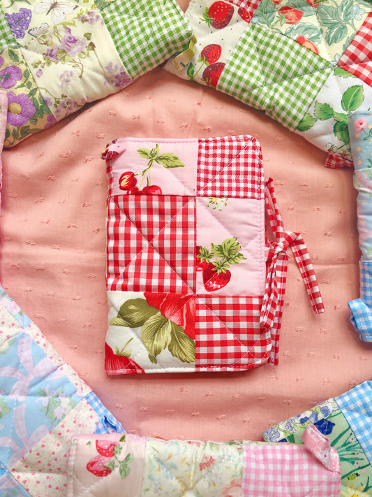 A6 Pink Cherry Quilted Patchwork Journal / Notebook Cover