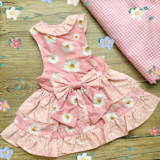 Pink Daisy Polkadots Pet Handmade Dress