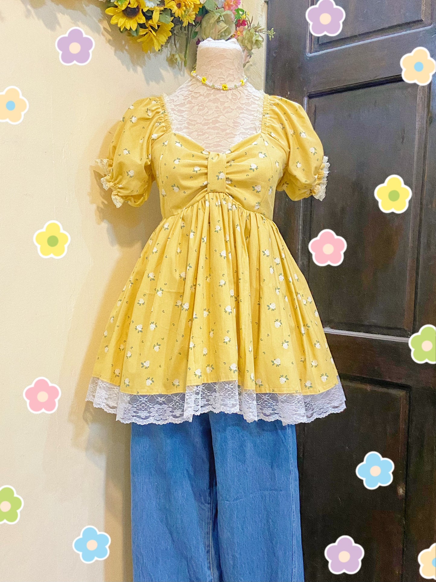 Yellow Florals Mini Handmade Dress